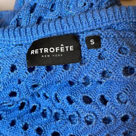 Retrofete Kalena Knit Crochet Tropical Blue Flared Jumpsuit Size Small - Picture 11 of 12